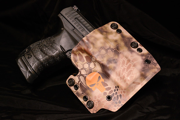 Walther PPQ & Texas Holster Solutions "Crockett" OWB Holster in Kryptek Highlander with Chris Kyle Punisher Tribute.